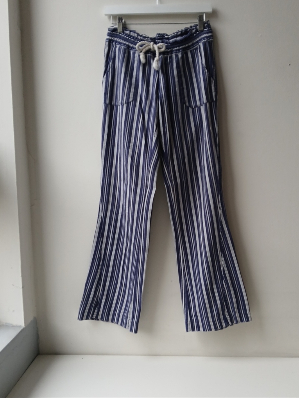 Roxy Linen Beach Pants Blue White Stripe Size Small